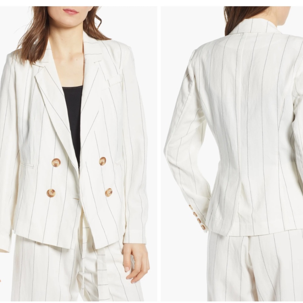HEARTLOOM Jax Blazer NEW w/tags White Black Stripes Double Breast Cotton Medium
